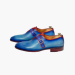 Men's Handmade Genuine Leather Monk Strap Shoes – Blue, Leather Sole, Comfortable & Durable