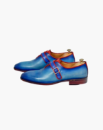 Men's Handmade Genuine Leather Monk Strap Shoes – Blue, Leather Sole, Comfortable & Durable