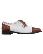 Handcrafted Brown & White Leather Oxford Cap Toe Brogues | Elegant Men's Two-Tone Lace-Up Dress Shoes - Image 2