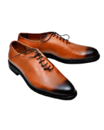 Handcrafted Tan Leather Whole Cut Hand-Painted Oxford Shoes | Elegant Men's Lace-Up Dress Footwear - Image 3