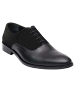 Handcrafted Black Leather & Suede Oxford Derby Shoes | Elegant Men's Lace-Up Dress Shoes - Image 5