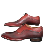 Handcrafted Burgundy & Red Leather Oxford Dress Shoes | Elegant Men's Two-Tone Lace-Up Footwear - Image 5
