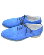 Handcrafted Blue Suede Wing Tip Brogue Oxford Shoes | Elegant Men's Lace-Up Dress Footwear - Image 2