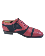 Handcrafted Red & Black Leather & Suede Cap Toe Brogue Oxford Shoes | Elegant Men's Two-Tone Lace-Up Dress Footwear - Image 3