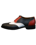 Handcrafted White & Red Leather Wing Tip Brogue Oxford Shoes | Elegant Men's Two-Tone Lace-Up Dress Footwear - Image 6