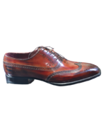 Handcrafted Chocolate Brown Leather Wing Tip Brogue Oxford Shoes | Elegant Hand-Painted Men's Lace-Up Dress Footwear - Image 3