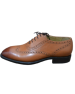Handcrafted Tan Leather Wing Tip Oxford Shoes | Elegant Hand-Painted Men's Lace-Up Dress Footwear - Image 5