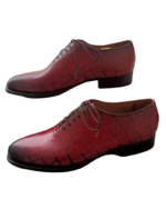 Handcrafted Burgundy Alligator Textured Leather Oxford Shoes | Elegant Hand-Painted Men's Lace-Up Dress Footwear - Image 3