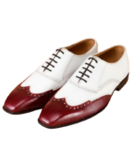 Handcrafted White & Burgundy Leather Wing Tip Oxford Shoes | Elegant Hand-Painted Men's Lace-Up Dress Footwear - Image 3