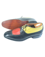 Handmade Triple Tone Genuine Leather Lace-Up Hand-Painted Split Toe Oxford Dress Shoes - Image 7