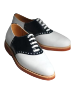 Handcrafted Black & White Leather Derby Shoes | Elegant Hand-Painted Men's Lace-Up Dress Footwear - Image 2