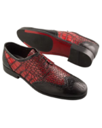Handcrafted Black & Burgundy Crocodile Textured Leather Wing Tip Brogue Oxford Shoes | Elegant Hand-Painted Men's Lace-Up Dress Footwear - Image 6