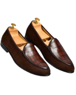 Handmade Brown Leather & Suede Loafers for Men | Premium Slip-On Shoes with Leather Sole - Image 4