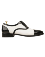 Handcrafted White & Black Leather Cap Toe Oxford Shoes | Elegant Men's Lace-Up Dress Footwear - Image 3