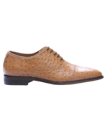 Handcrafted Tan Brown Ostrich Textured Leather Cap Toe Oxford Shoes | Elegant Men's Lace-Up Dress Footwear - Image 3