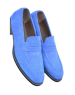 Handmade Blue Genuine Calf Leather Loafers – Premium Leather Slip-On Shoes for Men - Image 4