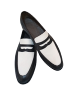 Handcrafted White & Black Leather Loafers – Genuine Calf Leather | Sizes 7-14 - Image 4