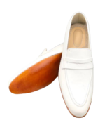 Handmade White Color Genuine Leather Apron Toe Loafers Dress Shoes - Image 4