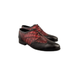 Handcrafted Black & Burgundy Crocodile Textured Leather Wing Tip Brogue Oxford Shoes | Elegant Hand-Painted Men's Lace-Up Dress Footwear