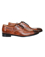 Handcrafted Tan Leather Split Toe Oxford Shoes | Elegant Men's Lace-Up Dress Footwear - Image 3