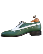 Handcrafted White & Green Leather Wing Tip Brogue Oxford Shoes | Elegant Men's Two-Tone Lace-Up Dress Footwear - Image 4