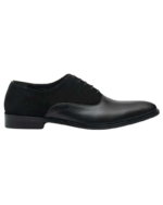 Handcrafted Black Leather & Suede Oxford Derby Shoes | Elegant Men's Lace-Up Dress Shoes - Image 2