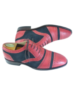 Handcrafted Red & Black Leather & Suede Cap Toe Brogue Oxford Shoes | Elegant Men's Two-Tone Lace-Up Dress Footwear - Image 4
