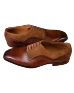 Handcrafted Brown Leather & Suede Oxford Brogue Derby Shoes | Elegant Men's Lace-Up Dress Shoes - Image 4
