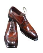 Handcrafted Chocolate Brown Leather Wing Tip Brogue Oxford Shoes | Elegant Hand-Painted Men's Lace-Up Dress Footwear - Image 4
