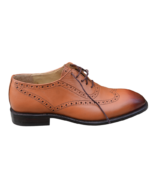 Handcrafted Tan Leather Wing Tip Oxford Shoes | Elegant Hand-Painted Men's Lace-Up Dress Footwear - Image 6
