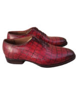 Handcrafted Burgundy Alligator Textured Leather Oxford Shoes | Elegant Hand-Painted Men's Lace-Up Dress Footwear - Image 4