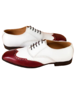 Handcrafted White & Burgundy Leather Wing Tip Oxford Shoes | Elegant Hand-Painted Men's Lace-Up Dress Footwear - Image 4