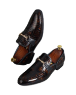Handmade Brown Color Genuine Alligator Textured Leather Horse Bit Loafers Slip-On Dress Shoes - Image 5