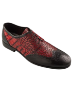 Handcrafted Black & Burgundy Crocodile Textured Leather Wing Tip Brogue Oxford Shoes | Elegant Hand-Painted Men's Lace-Up Dress Footwear - Image 7