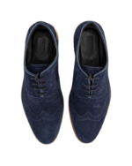 Handcrafted Navy Blue Suede Wing Tip Brogue Shoes | Elegant Men's Lace-Up Dress Footwear - Image 2