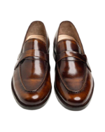 Handmade Brown Leather Loafers for Men – Genuine Calf Leather Slip-On Shoes | Sizes 7-14 - Image 2