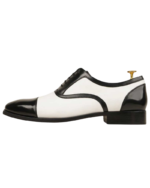 Handcrafted White & Black Leather Cap Toe Oxford Shoes | Elegant Men's Lace-Up Dress Footwear - Image 4