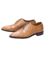 Handcrafted Tan Brown Ostrich Textured Leather Cap Toe Oxford Shoes | Elegant Men's Lace-Up Dress Footwear - Image 4