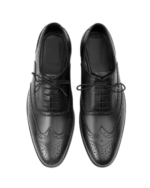 Handcrafted Black Leather Wing Tip Brogue Oxford Shoes | Elegant Men's Lace-Up Dress Footwear - Image 2