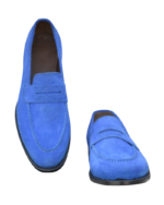 Handmade Blue Genuine Calf Leather Loafers – Premium Leather Slip-On Shoes for Men - Image 5