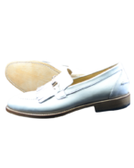 Handmade White Color Original Calf Leather Horse Bit Fringed Leather Beard Loafers Slip-On Dress Shoes - Image 5