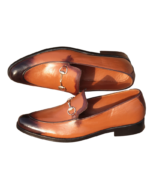 Handmade Tan Color Genuine Calf Leather Horse Bit Stylish Loafers Hand Painted Slip-On Dress Shoes - Image 5