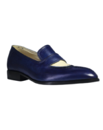 Handmade Blue & White Genuine Calf Leather Loafers – Stylish Split Toe Slip-On Dress Shoes for Men - Image 5