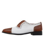 Handcrafted Brown & White Leather Oxford Cap Toe Brogues | Elegant Men's Two-Tone Lace-Up Dress Shoes - Image 3