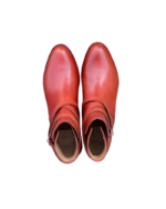 Handmade Burgundy Color Genuine Leather Stylish Rounded Strap Jodhpurs Dress Boots - Image 4