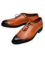 Handcrafted Tan Leather Whole Cut Hand-Painted Oxford Shoes | Elegant Men's Lace-Up Dress Footwear - Image 4