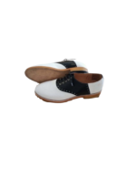 Handcrafted Black & White Leather Derby Shoes | Elegant Hand-Painted Men's Lace-Up Dress Footwear