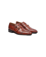 Handmade Brown Genuine Leather Monk Strap Shoes for Men | Premium Leather Slip-On Dress Shoes - Image 4