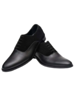 Handcrafted Black Leather & Suede Oxford Derby Shoes | Elegant Men's Lace-Up Dress Shoes - Image 3