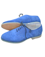 Handcrafted Blue Suede Wing Tip Brogue Oxford Shoes | Elegant Men's Lace-Up Dress Footwear - Image 4